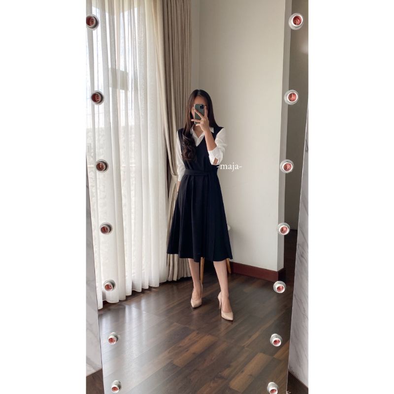 hanako dress panjang 110 cm model v neck dress