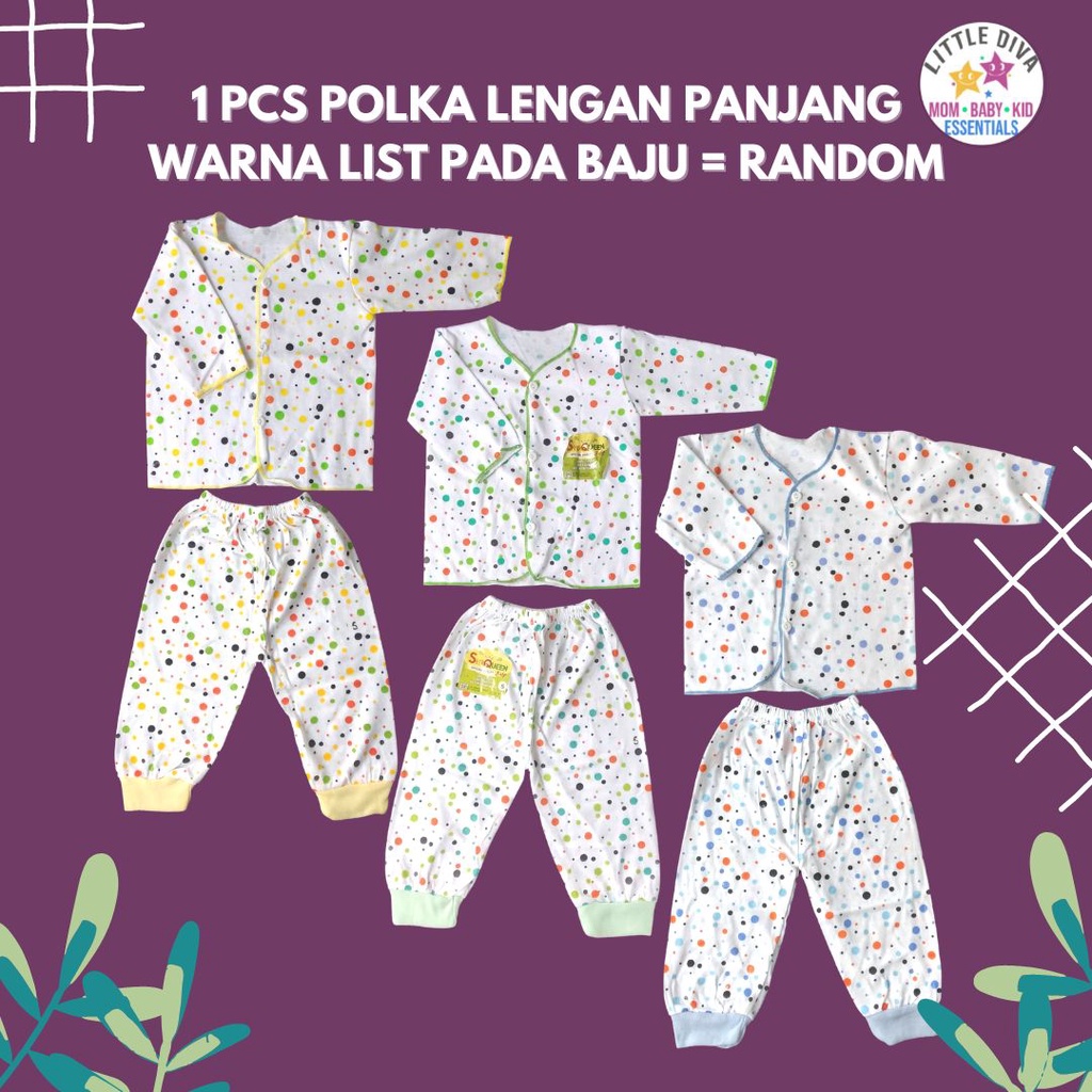 SETELAN Baju Bayi Lengan Panjang atau Pendek Kancing Tengah motif