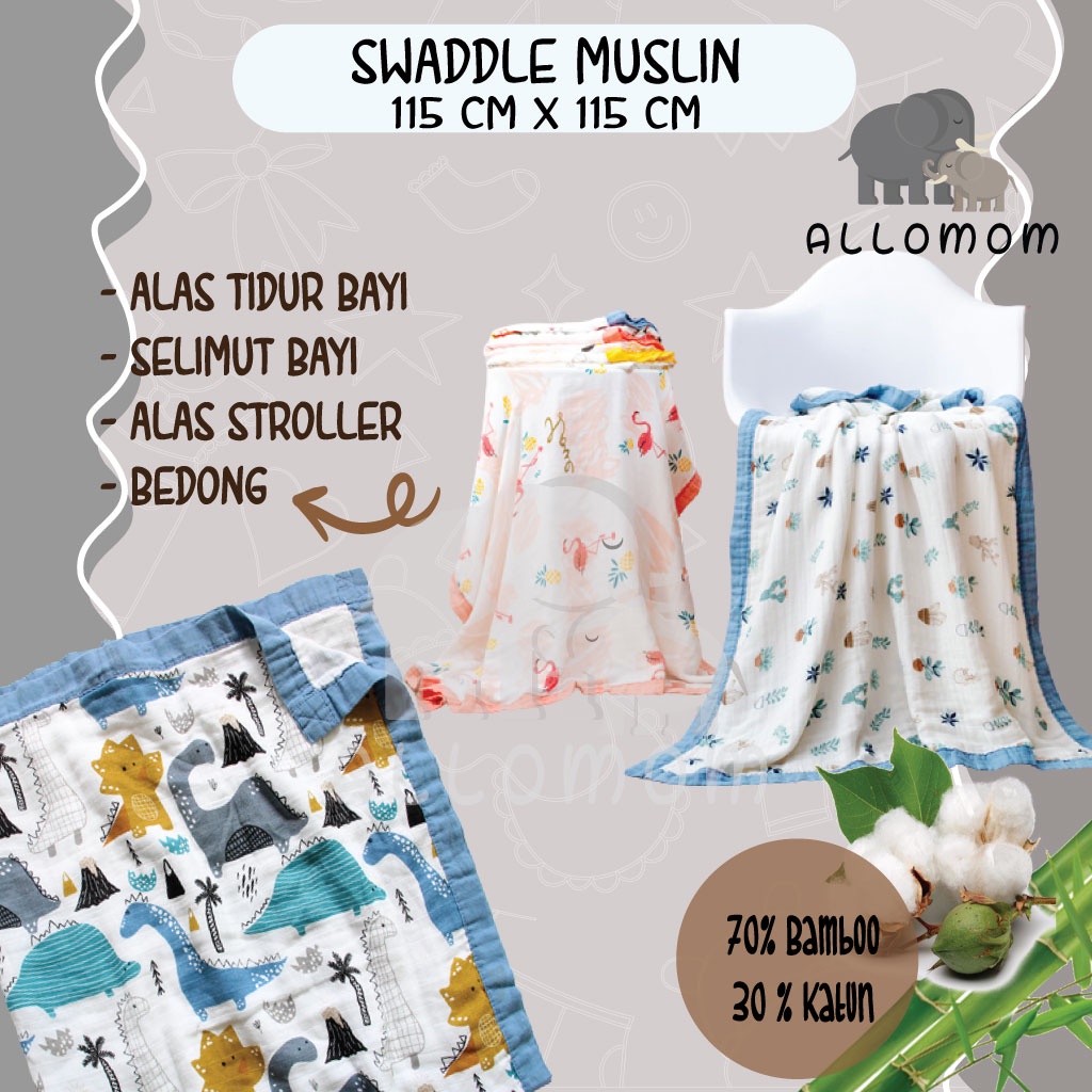 ( IMPORT ) Muslin 4 Layer Bedong / Selimut / Handuk / Swadle Bayi Newborn 70% Bambu 30% Katun