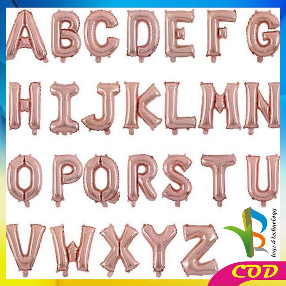 RB-C390 Balon Foil Huruf Rosegold A-Z Balon Foil Angka 0-9 / Ballon Foil Abjad Alphabet Angka Polos / Baloon Huruf Dan Angka Perlengkapan Ulang Tahun