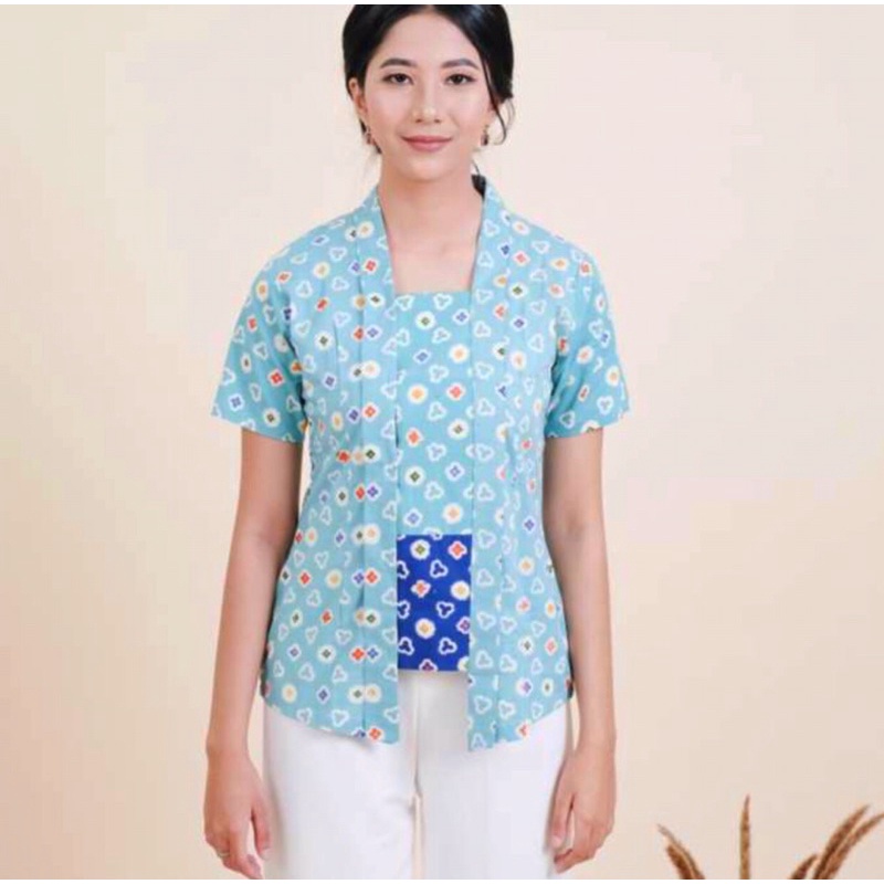 Kebaya Batik Jumputan Lengan Pendek Meradelima Katun Tosca