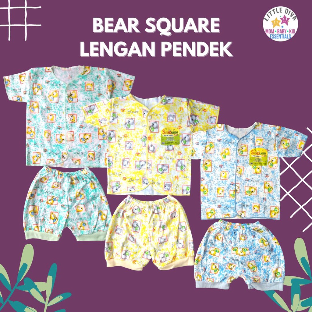 SETELAN Baju Bayi Lengan Panjang atau Pendek Kancing Tengah motif