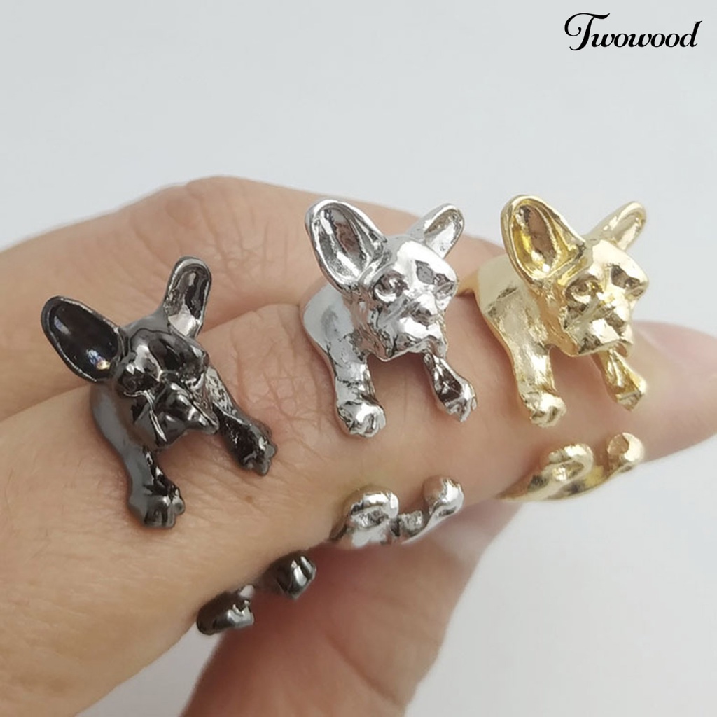 Cincin Bentuk Anjing Bulldog Bahan Alloy Gaya Vintage Untuk Wanita