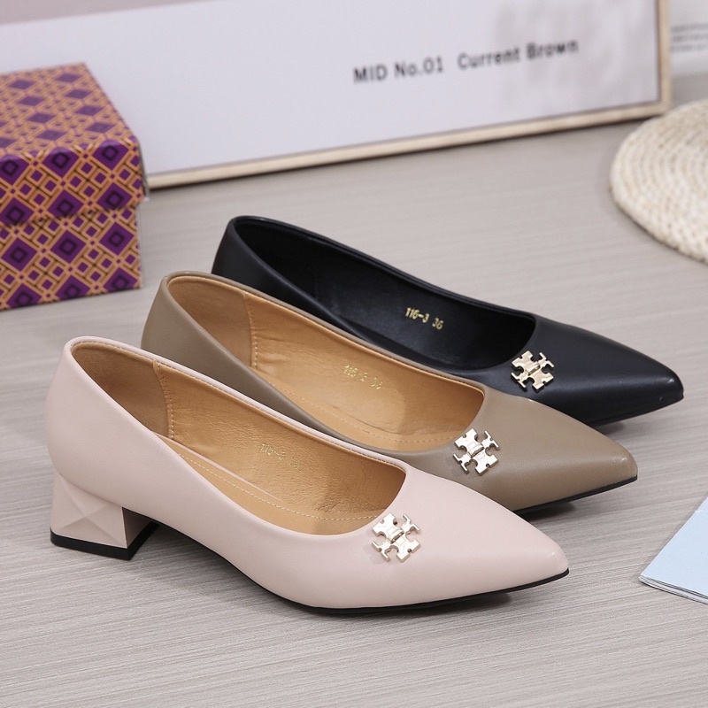 Chunky short heels 4cm by Tory Burch import high quality fashion shoes sepatu wanita tumit tahu hak 