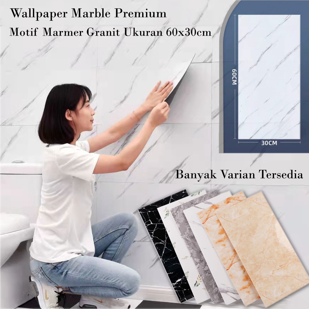 Wallpaper Lantai Dinding Marble Foam Premium Motif Marmer Granit Vinyl Ukuran 60x30cm