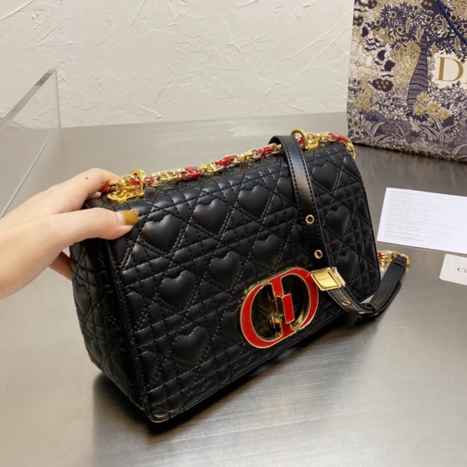 dior Caro Tas tangan diagonal satu bahu rantai gesper logam "CD"