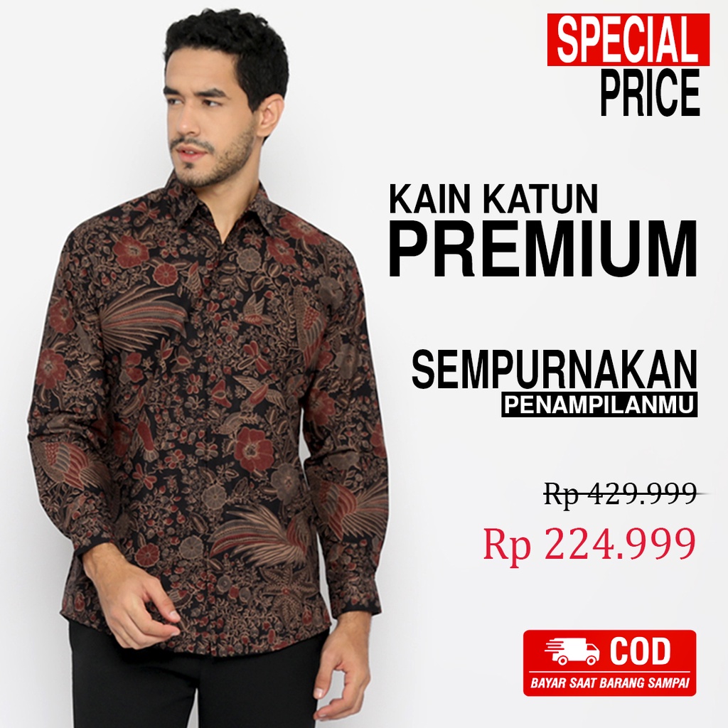 BATIK PRIA LENGAN PANJANG Kemeja Hem Slimfit Premium Motif Burung Warna Hitam 721015 CAP 72 - Baju Kemeja Atasan Pakaian Setelan Batik Pria Cowok Laki Laki Remaja Keluarga Kantor Lengan Panjang Modern Slimfit Slim Fit Premium Kekinian