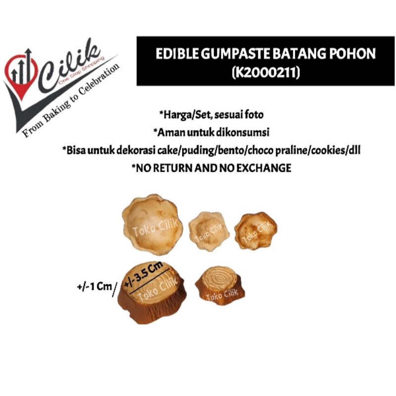 

edible gumpaste food grade topping motif batang kayu pohon dekor kue