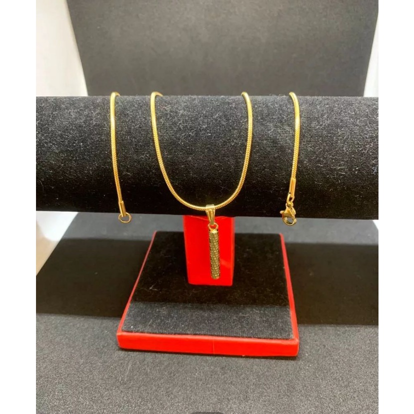 kalung belut liontin bambu mas 24 k asli titanium