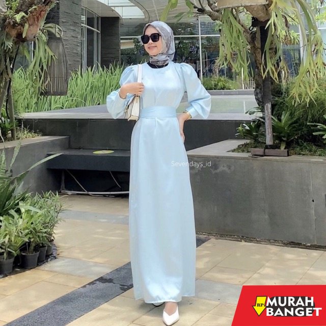 model gamis kombinasi polos terbaru 2022 Satin dress / Gamis Satin Murah [READY STOCK]