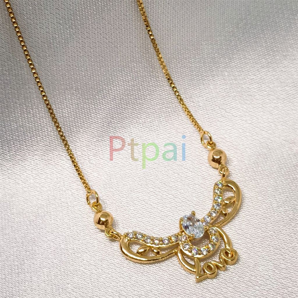 Kalung Liontin Birthstone Titanium Wanita Anti Karat Titanium Aksesoris Elegan Berkualitas lapis emas 24k gold Korea