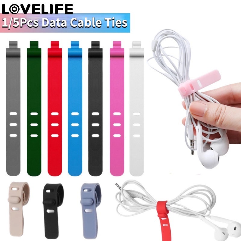 1 / 5Pcs Strap Pengikat Kabel Data / USB / Headphone 3 Lubang Bahan Silikon Flexible