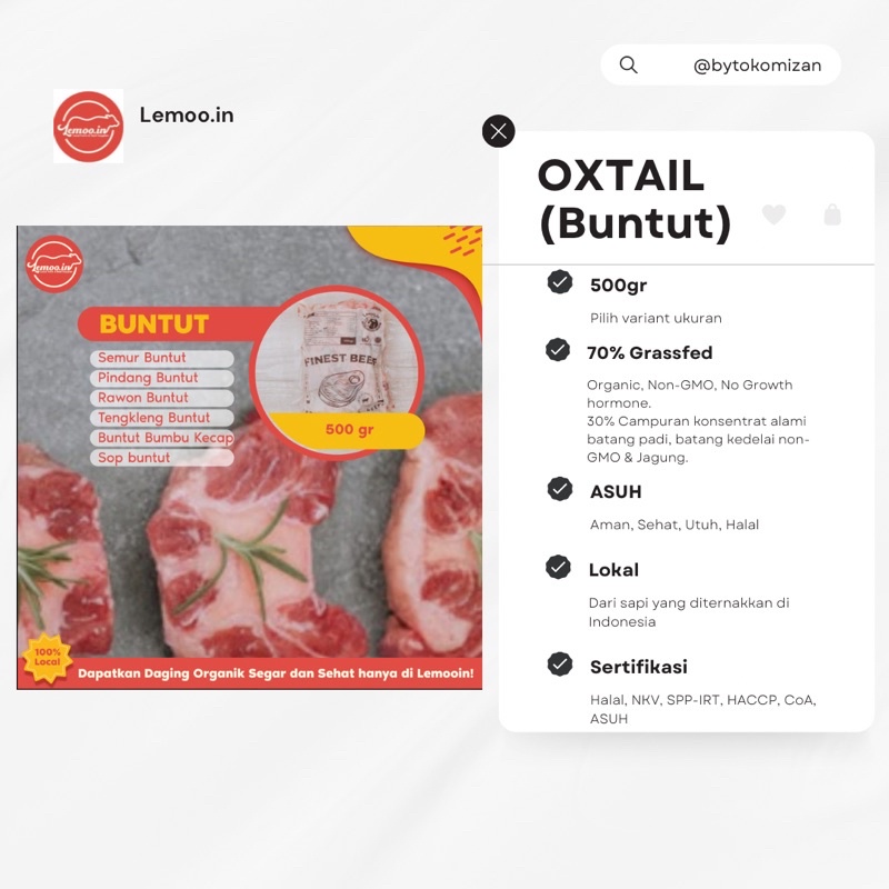 Jual Oxtail Buntut Daging Sapi Lokal Grassfed Beef Gr Lemooin