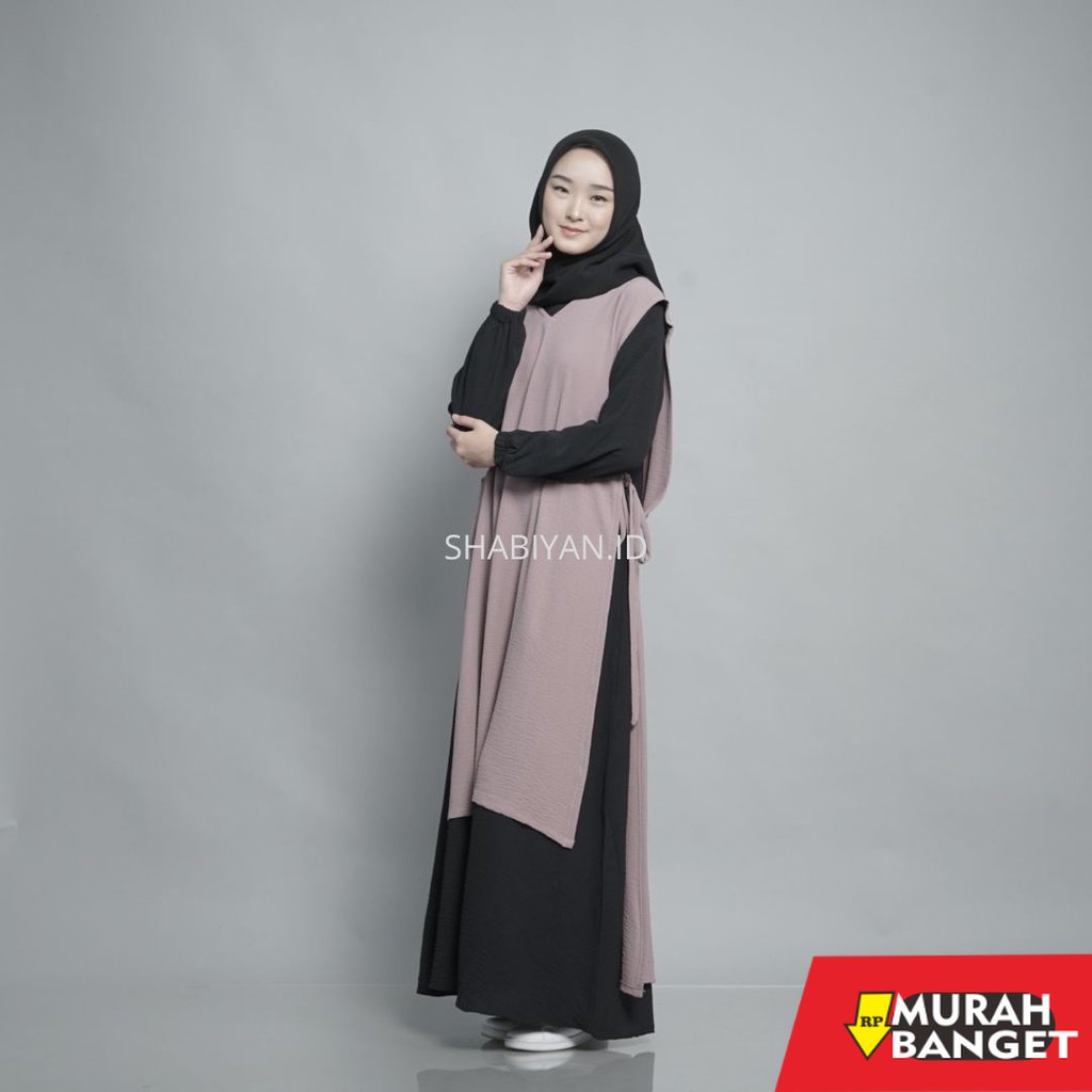 model gamis kombinasi polos terbaru 2022 SHABIYAN Gamis Outer Set Dress Crinkle CEY | Nadra 437