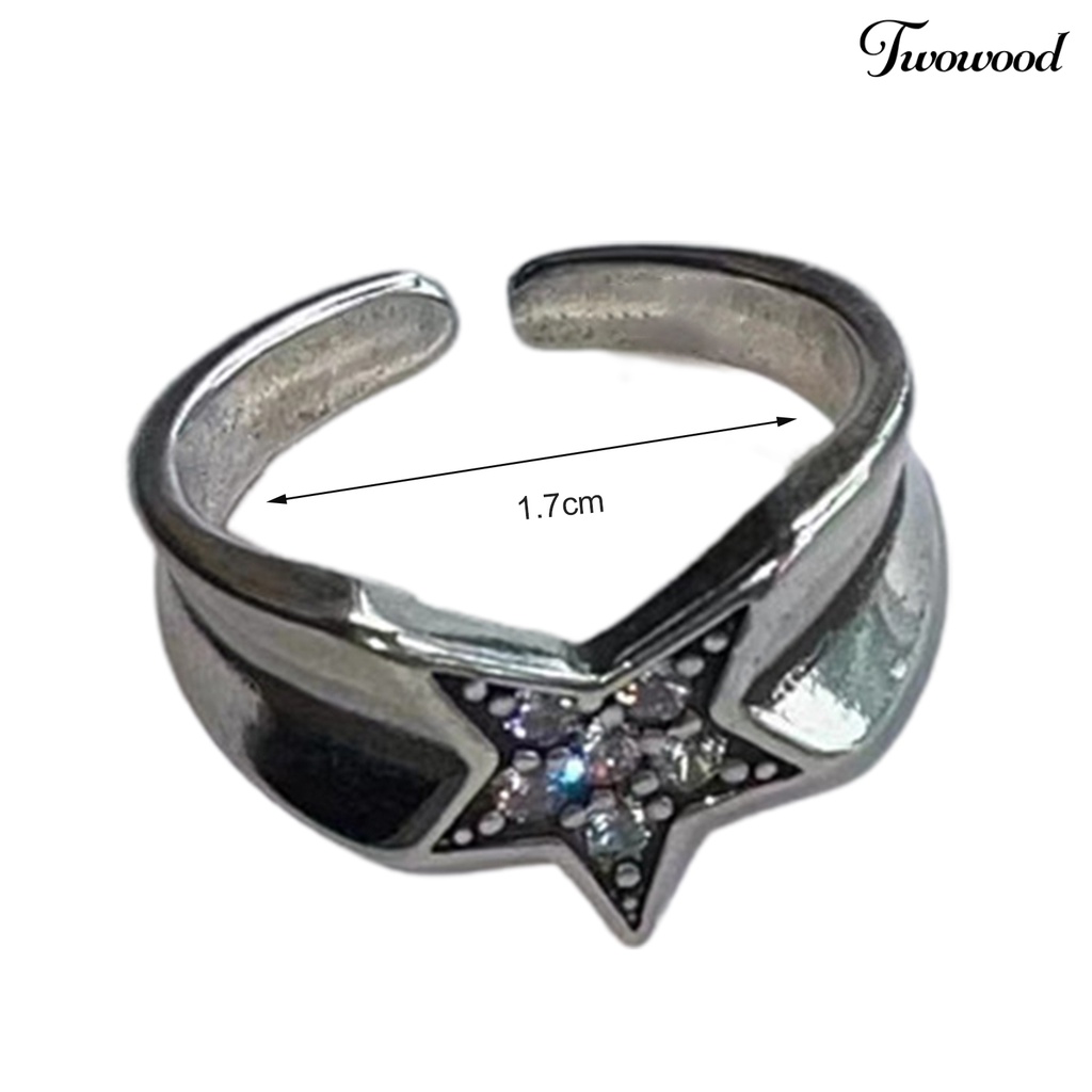 Cincin Model Terbuka Desain Pentagram Irregular Aksen Berlian Imitasi Gaya Vintage Untuk Wanita