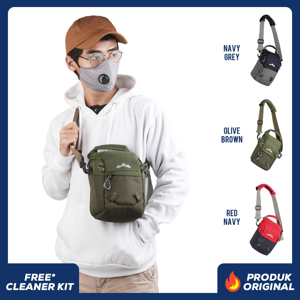KEI OLIVE BROWN x SOLLU Tas Kamera Selempang Pria Wanita Slingbag Lensa DSLR Mirrorless Sling Bag Camera Multifungsi Casual Camera Shoulder Bag Premium Unisex Shoulderbag Tas Slempang Bahu Free Rain Cover Pelindung Hujan Keren Terbaru Kekinian Branded