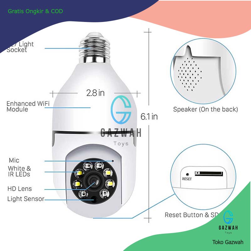 EYESEC CCTV Lampu V380 Pro 3MP Kamera CCTV Wifi Lampu CCTV 360 Derajat Panoramic Smart CCTV Bohlam C