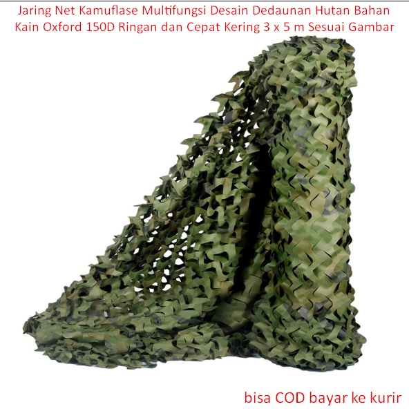 Jaring Net Kamuflase Multifungsi Desain Dedaunan Hutan Bahan Kain Oxford 150D Ringan dan Cepat Kerin