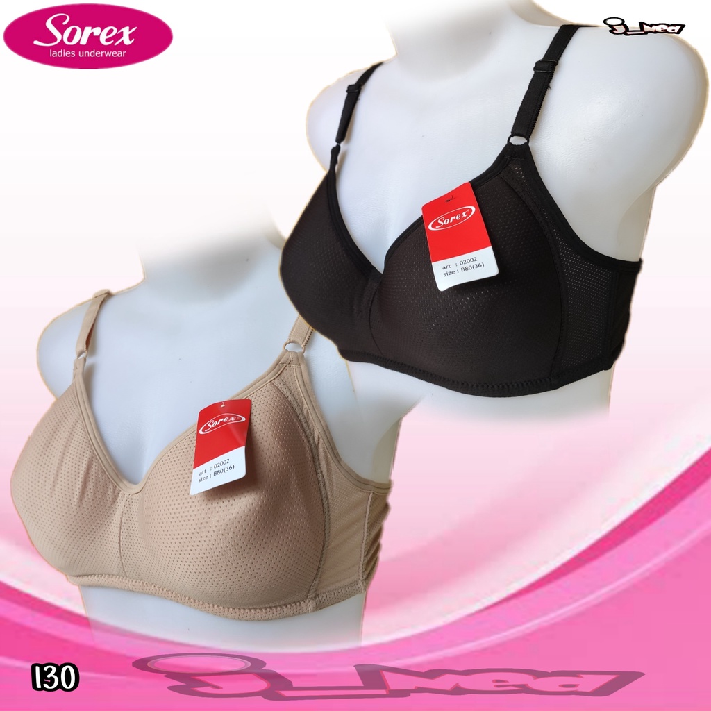 K130 - BRA WANITA SOREX TANPA KAWAT TANPA BUSA DUA PENGAIT CUP B SIZE 32 - 38