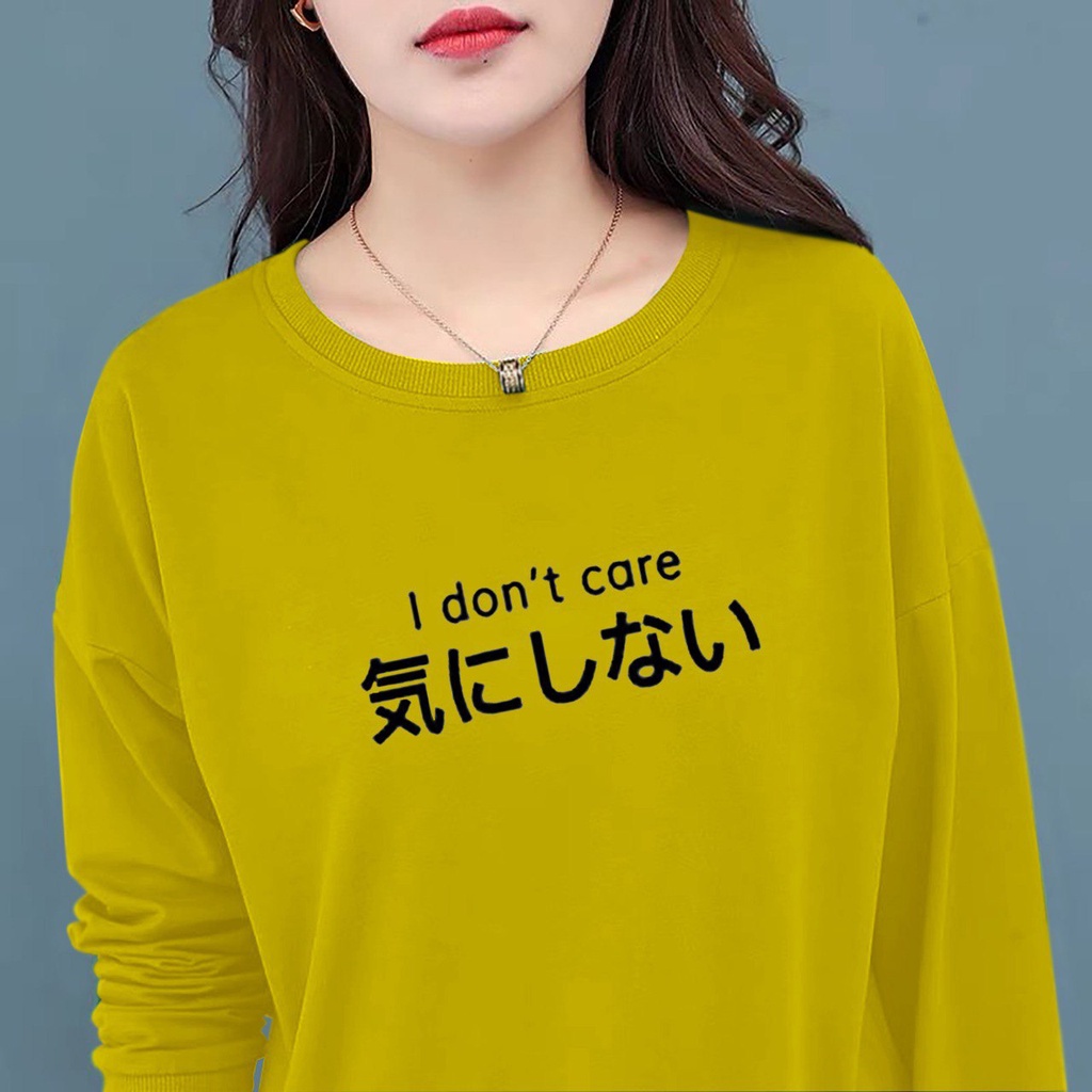 DL88 I BAJU ATASAN WANITA I DON'T CARE (S,M,L,XL,XXL)TERBARU-BAJU DISTRO CEWEK LENGAN PANJANG