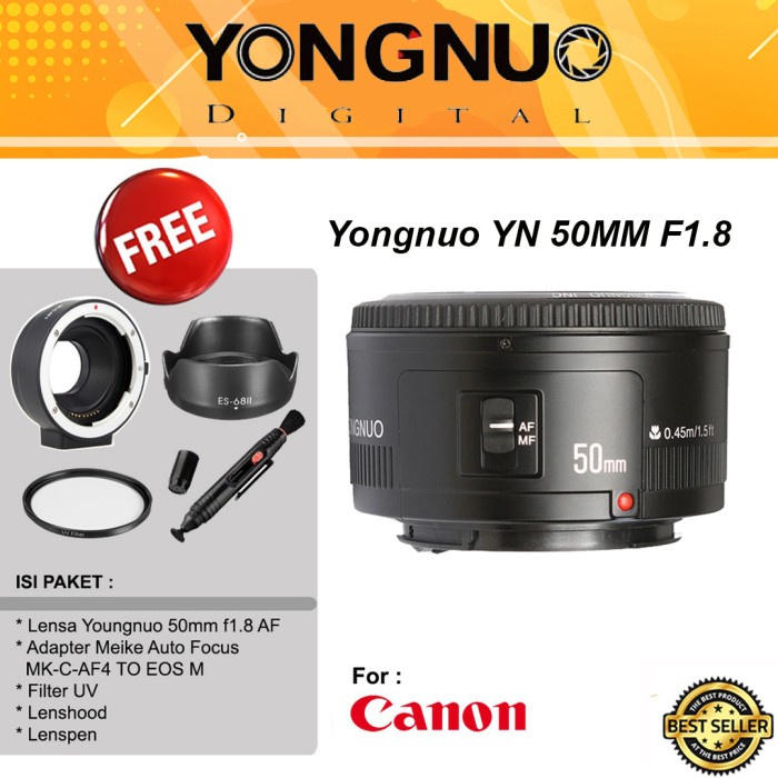 YONGNUO 50MM F1.8 AF CANON + ADAPTER MEIKE MOUNT CANON TO EOS M