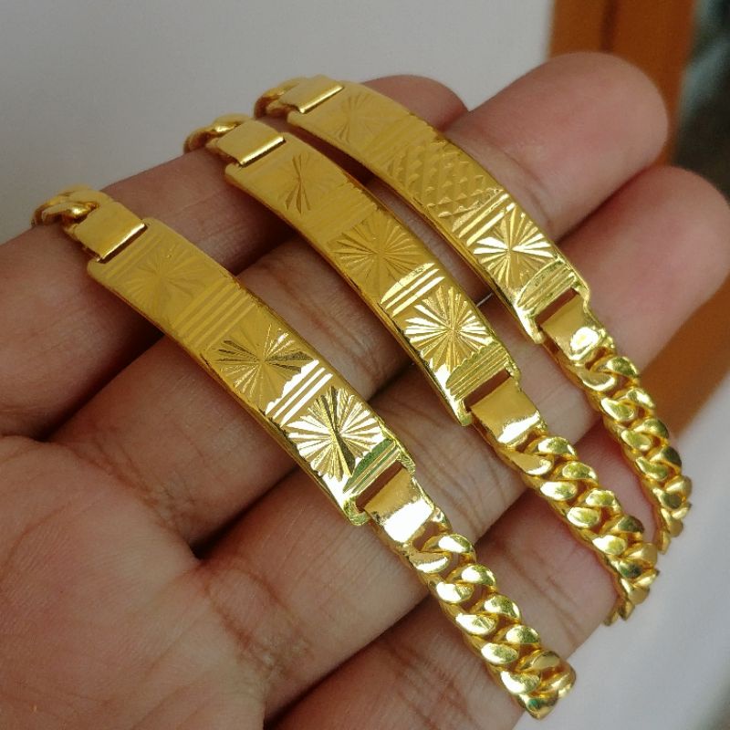 Gelang Plat Ukir Bintang Rantai Lapis Emas Asli