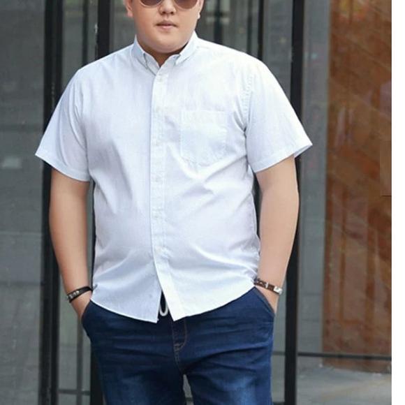 HEM KAESANG KEMEJA PRIA BIGSIZE LENGAN PENDEK KEMEJA COWOK POLOS XXL - Putih, XXL