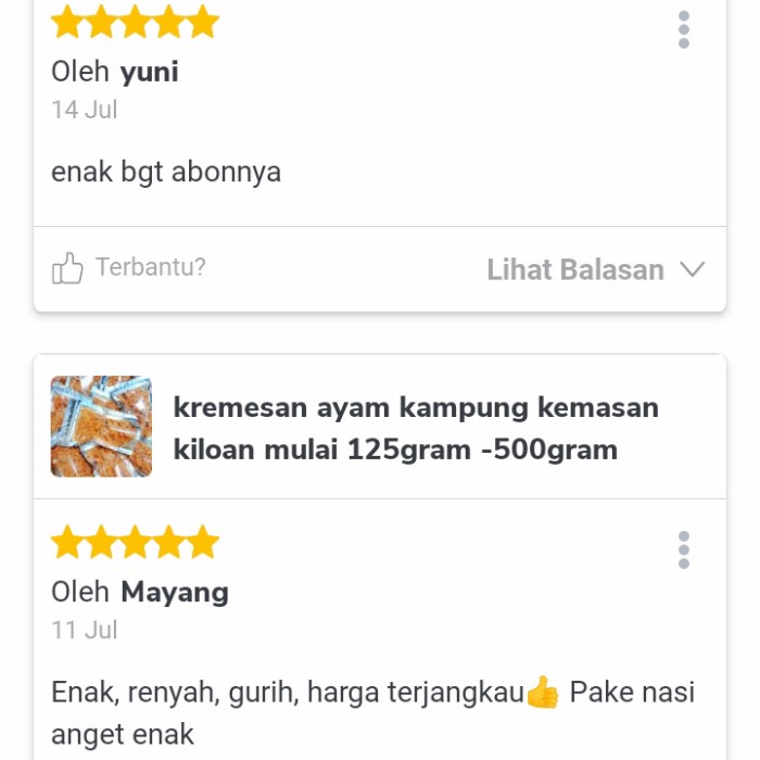 

KREMES AYAM KAMPUNG RENYAH KERING 500GRAM