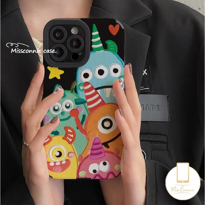 Soft Case Silikon Tekstur Kulit Motif Kartun Monster Kecil Untuk iPhone 11 Pro Max 7 8 Plus XR 12 Pro Max 13 14 Pro Max X XS Max