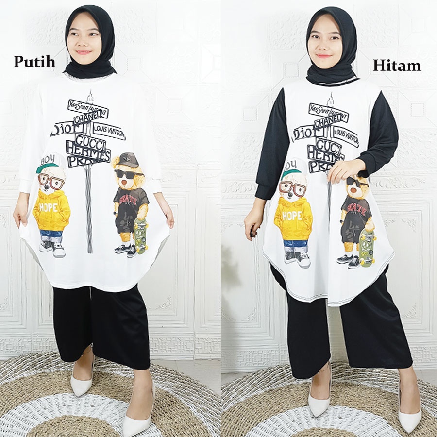 CARLINA LONG TUNIK CHANELIADIORA TEDDY ALA CRINGKLE WANITA FASHION