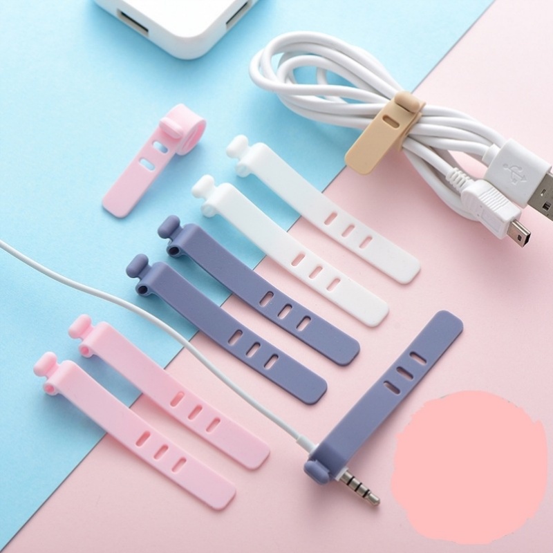 1pc Klip Pengikat Kabel Data / Charger / Earphone Bahan Silikon Lembut Anti Hilang Warna Acak