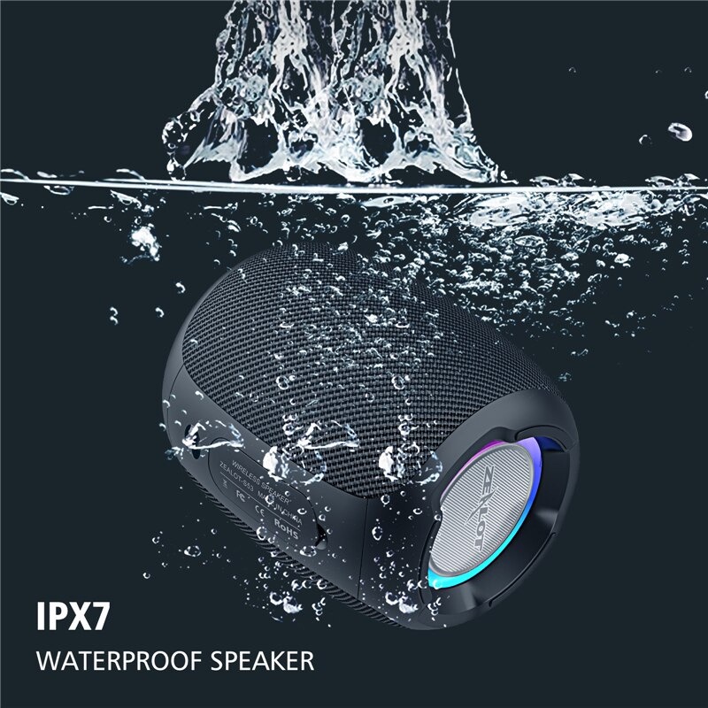 Zealot Portable Bluetooth Speaker Stereo RGB Waterproof IPX7 - S53 - Black