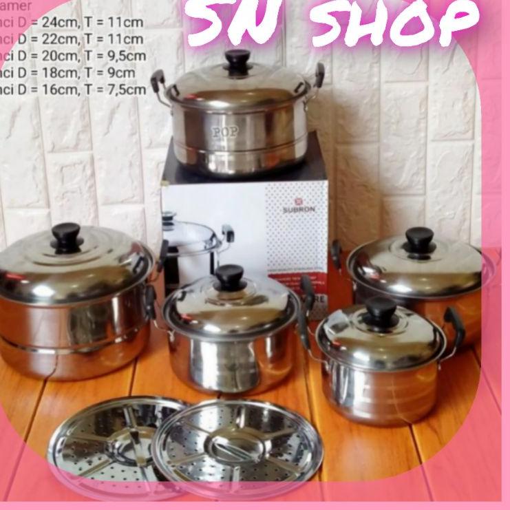 Siap Kirim Panci set subron Stainless 12 pcs + steamer cookware set plus steamer