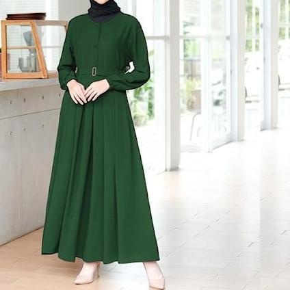 Gamis Polos Renda Katun Toyobo / Dress Syari / Gamis Bumil Syari - Army