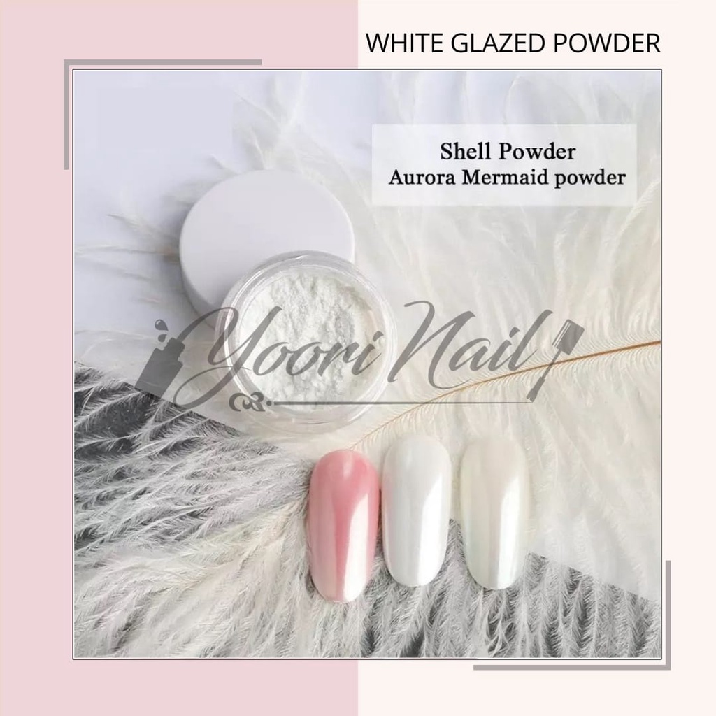 White glazed powder shell powder aurora mermaid powder nail art