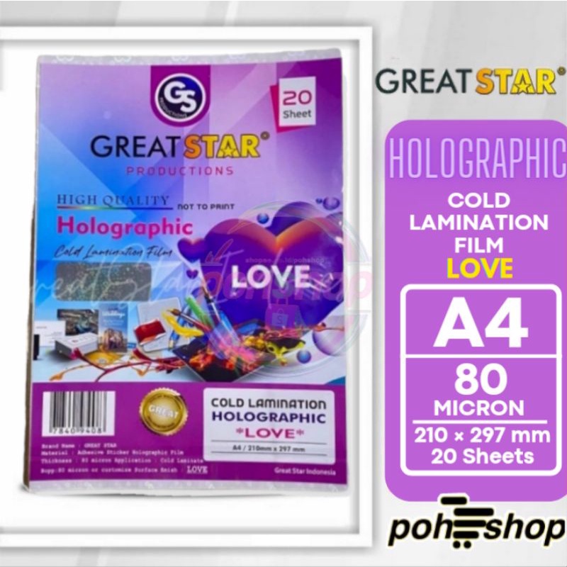

Great Star Holographic Cold Lamination Film Love A4/80mic 20s