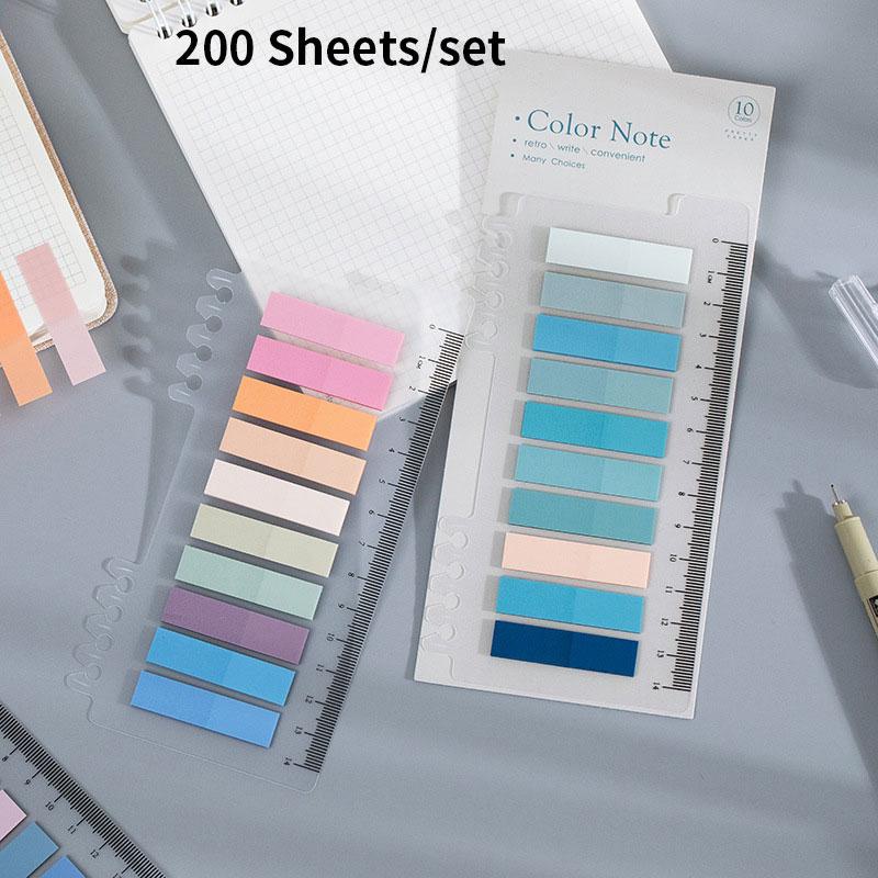 200 Lembar / set Sticky Note Warna-Warni Dengan Penggaris Untuk Penanda Halaman