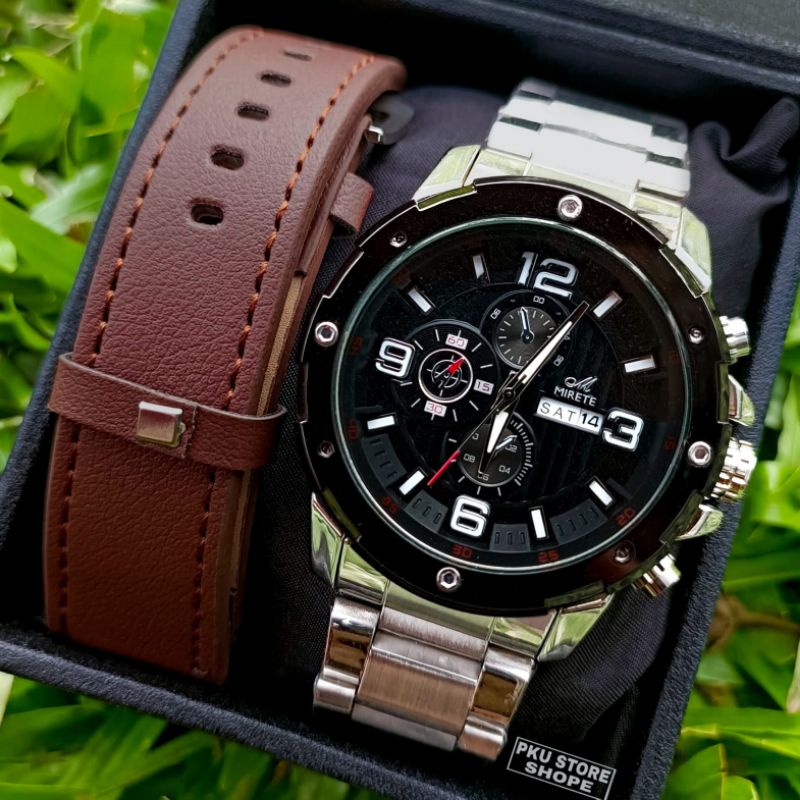 Jam Tangan Pria Mirete Original | Water Resistance | Tanggal Aktif Dua Tali Bestseller Quart Analog Fashion Pria Anti Air | Jam Tangan Kasual Pria Import Sporty Mewah Elegan Cod / Realpick | Jam Tangan