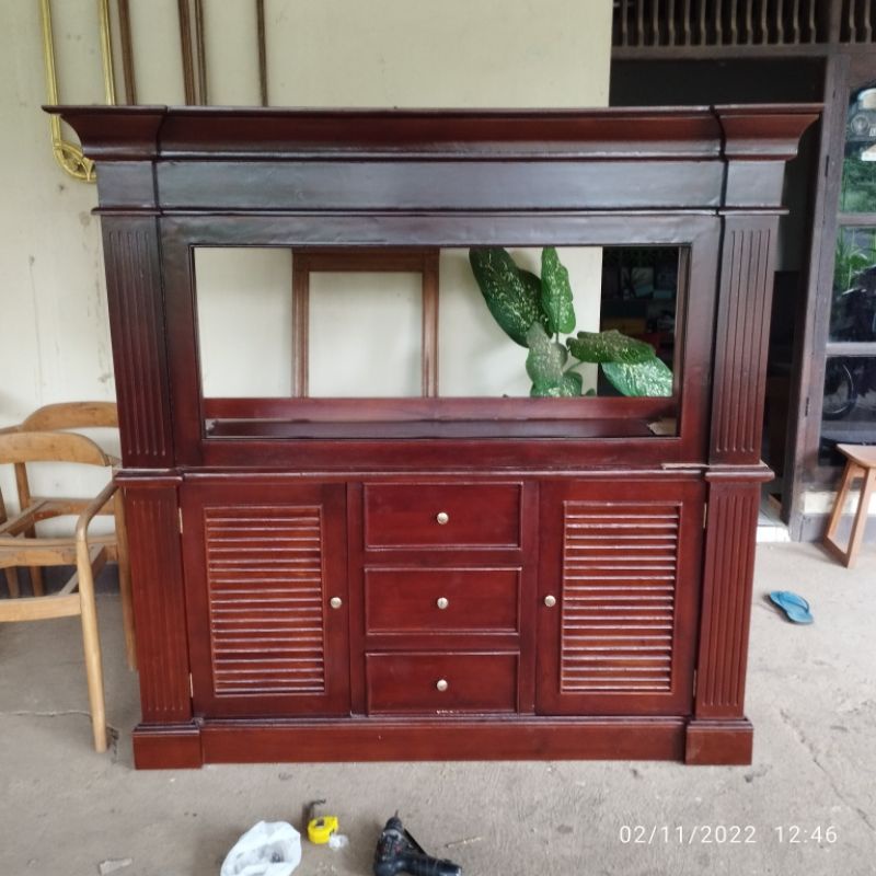 kabinet aquarium kayu jati minimalis 160 cm