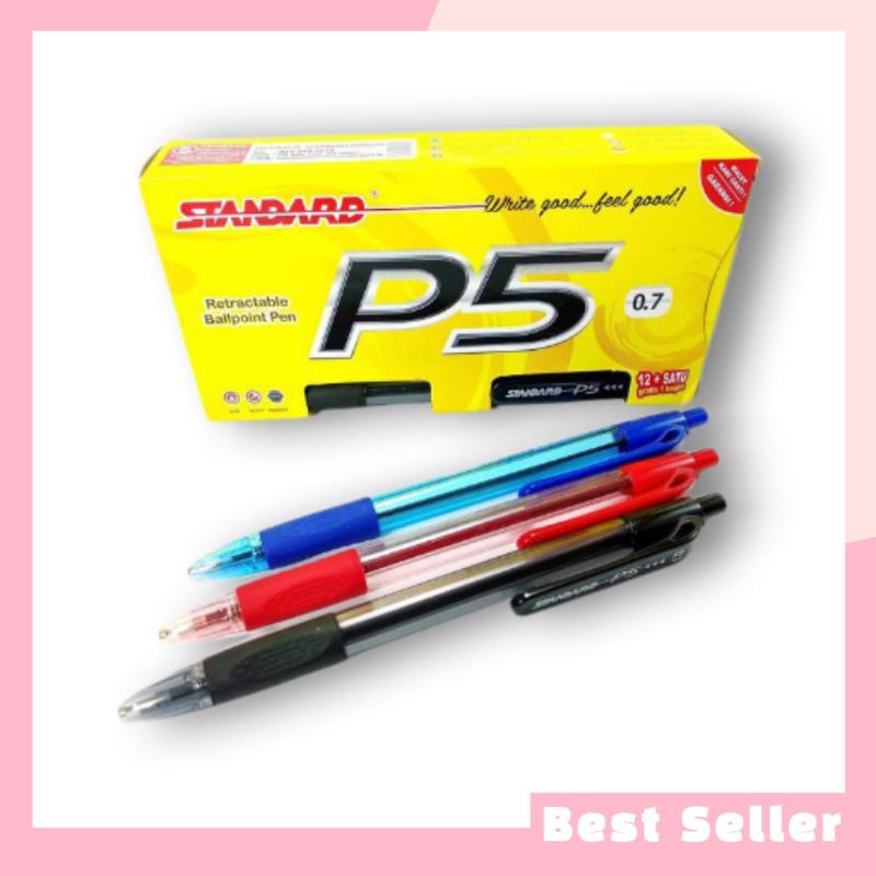 

Standard P5 0.7mm Pulpen Bolpen Ball Point Pen Hitam Biru Merah 1 Pack Isi 12 Pcs