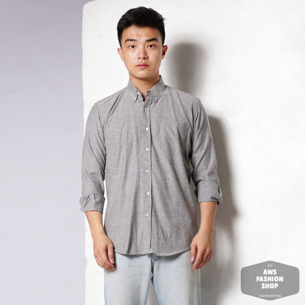 819 Kemeja Pria Lengan Panjang Polos Hitam Jeans Oxford Basic SIMPLE Slimfit Casual Tersedia Ready Sampai Size JUMBO BIG SIZE XXL XXXL