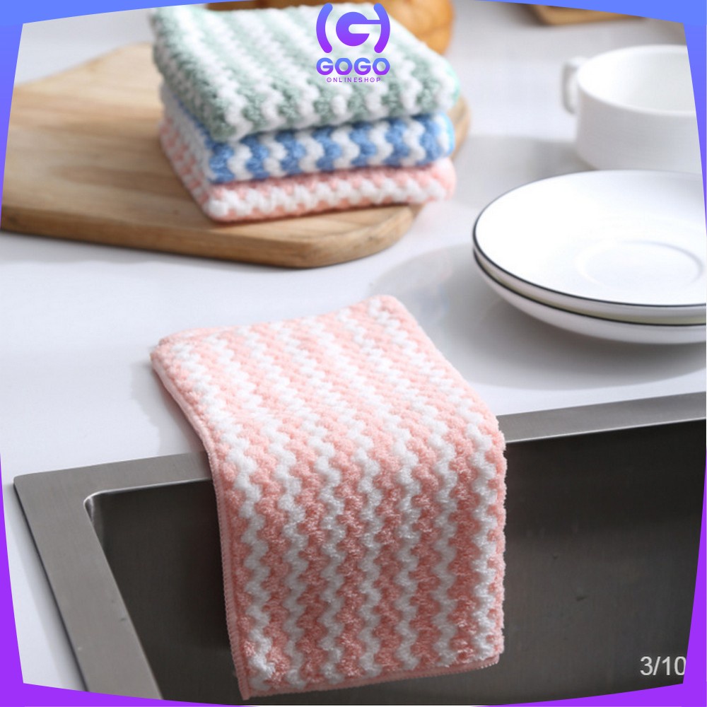 GOGO-C561 C563 Kain Lap Dapur Meja Piring Anti Minyak / Kain Lap Piring Lembut Bahan Coral Fleece 2 Sisi Lap Dapur Microfiber Serap Air