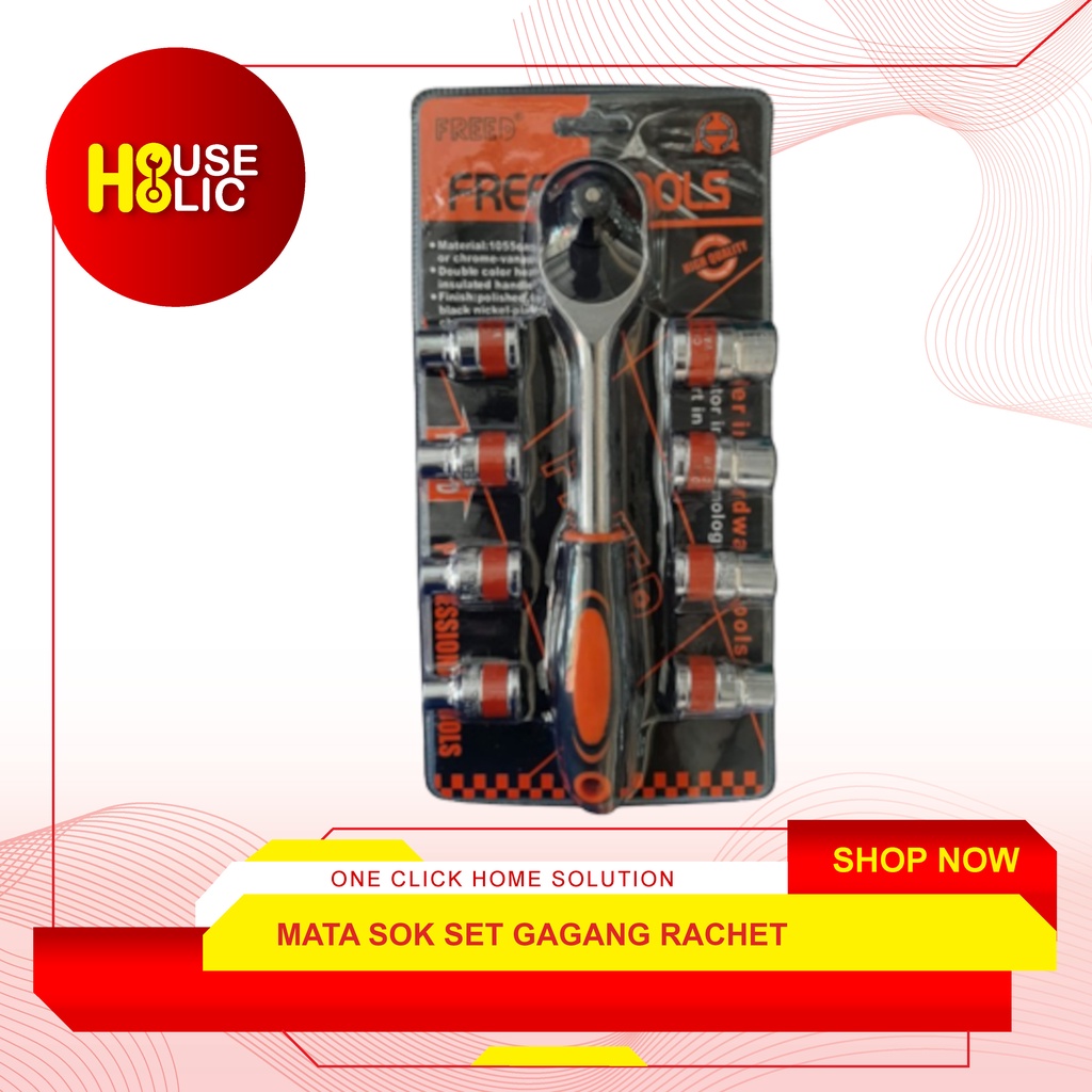 Gagang Kunci Sock Sok Socket Set 9 Pcs / Rachet Handle 6PT