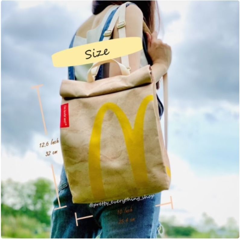 ✳✠✸Sera McDonald s Schoolbag Paper Bag Tas Ransel Wanita Tas Kapasitas Besar Tas Mahasiswa Kelas Kasual Kecil Buku Merah dengan Gaya Yang Sama