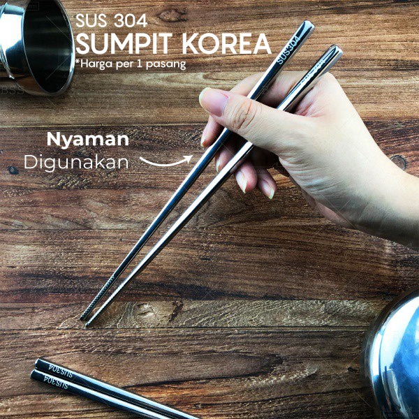 SUS 304 1 Pasang Sumpit Stainless chopsticks Korea Sumpit Bakmi  Murah Minimalis