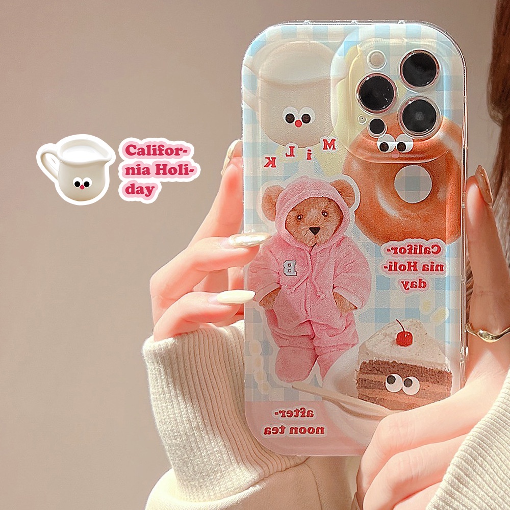 Case Pelindung Lensa Kamera Motif Teddy Bear Dengan Liontin Untuk Iphone 11 12 13 14 PLUS PRO MAX