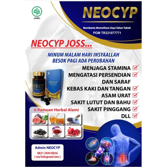 Pil Herbal NEOCYP ORI IMPORT 100% HALAL BPOM MANJUR utk Sendi Tulang Otot dan Saraf Slaber cypress B