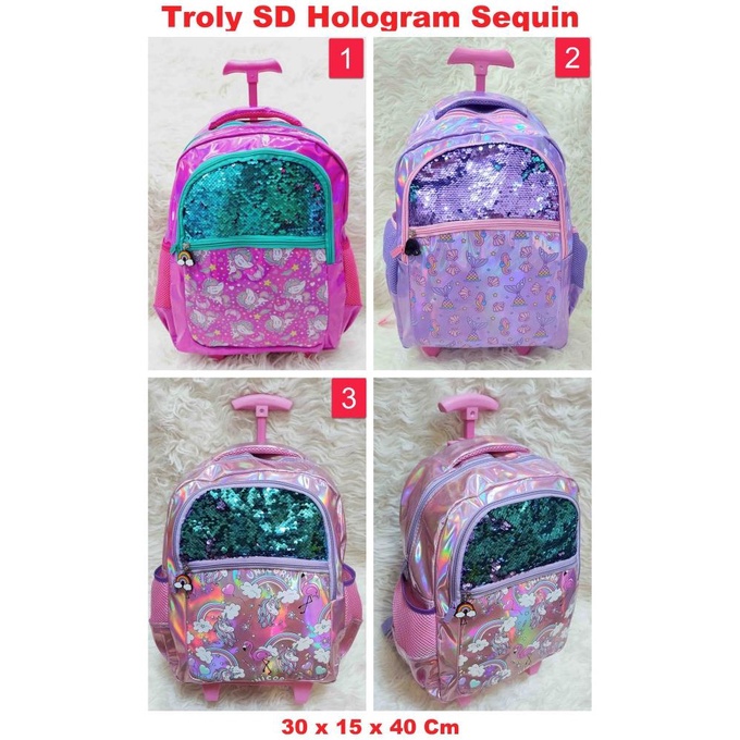 Tas Koper Ransel SD Sequin hologram Seperti Smiggle Backpack Bag Troly