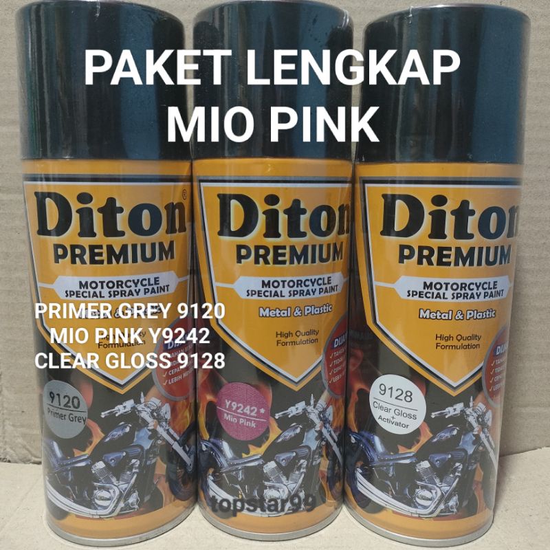 Pilok Cat Diton Premium Paket Lengkap 3 Kaleng Mio Pink 9242 Primer Grey Epoxy 9120 Clear Glossy 9128 400cc Pilox Paketan Cat Semprot Special Spray Paint