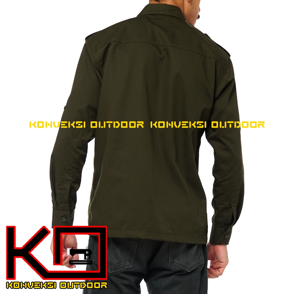 BAJU KEMEJA PDL LAPANGAN OUTDOOR INDOOR PRIA LENGAN PANJANG - Seragam Kerja Kantor Group Kemeja Lapangan Outdoor Gunung Taktikal Comunitas Kemeja Dinas PDH PNS Cargo Safari Paspampres Militer Tactical Americand Drill American America Warna Hijau Army